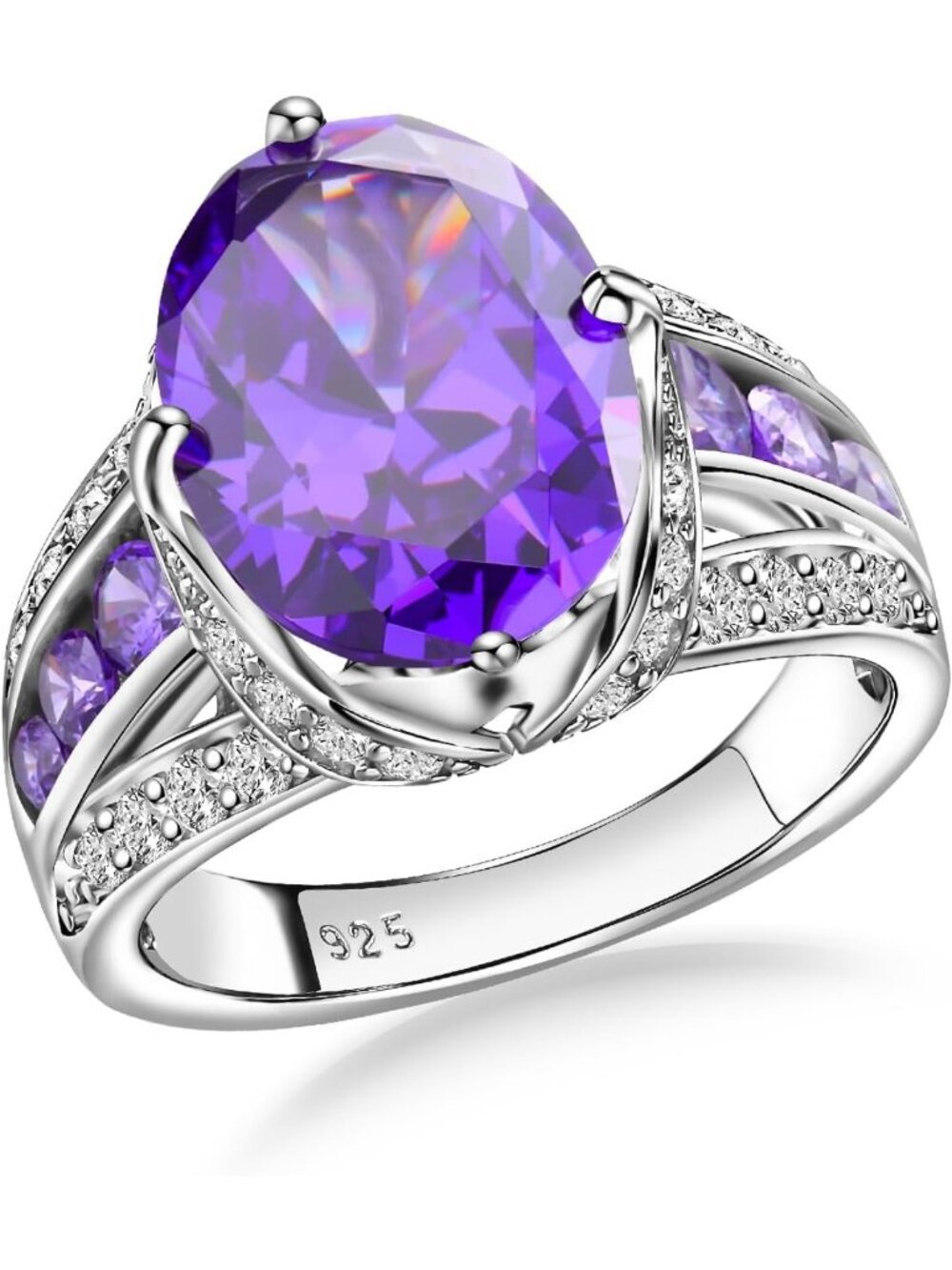 Colorful Gemstone Engagement Ring, 925 Sterling Silver, Birthstone Size 6-10